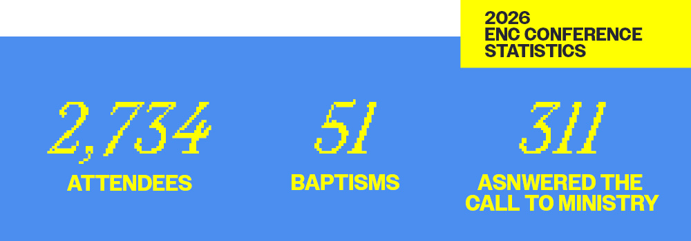 2026 ENC Conference Statistics: 2,734 Attendees; 51 Baptisms; 311 Answered the call to ministry.